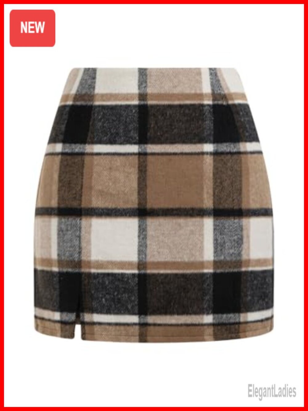 Plaid Mini Skirt High Waisted Bodycon Slit Polyester